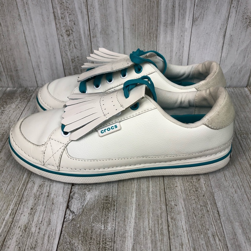 Crocs Golf Shoes Hank Haney Bradyn White Turquoise Blue Womens Size 7 - Picture 8 of 13